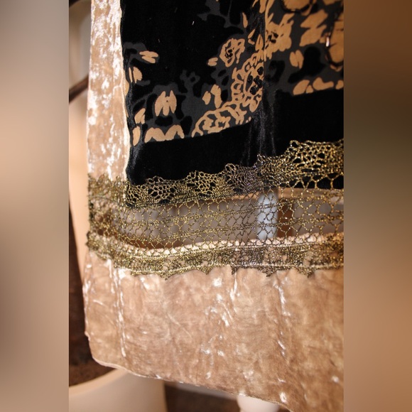 Taylor & Hyde Vintage Y2K Black Brown Gold Velvet Floral Midi Slip Dress - Picture 7 of 13